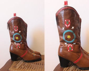 1960s Eduoard Jerrold vinyl cowgirl boots | 1970s Eduoard Jerrold for MILGRIM vinyl western boots | made in Greece | size 7