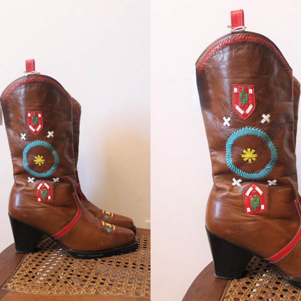 1960s Eduoard Jerrold vinyl cowgirl boots | 1970s Eduoard Jerrold for MILGRIM vinyl western boots | made in Greece | size 7