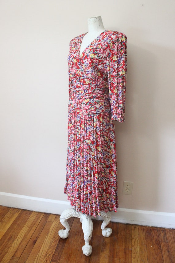 1980s Meliposa maxi dress | 80s red floral puff p… - image 4