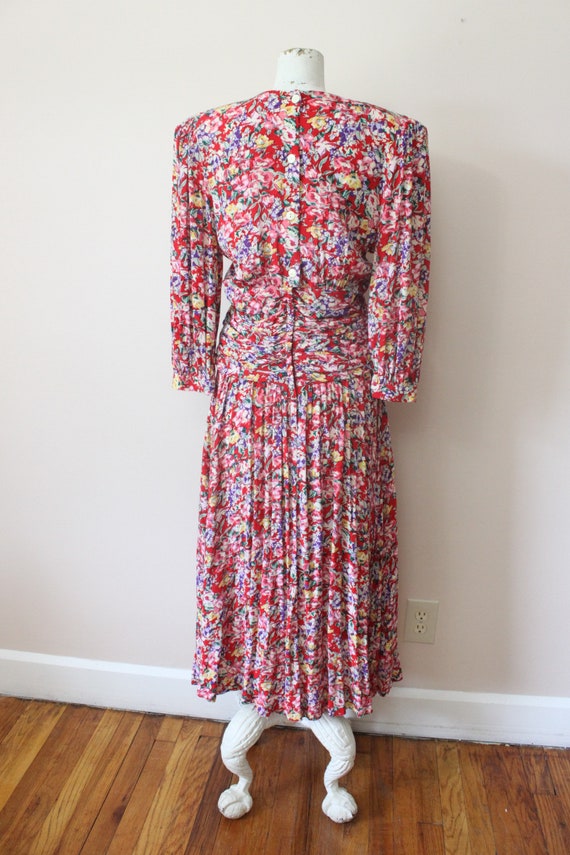 1980s Meliposa maxi dress | 80s red floral puff p… - image 8