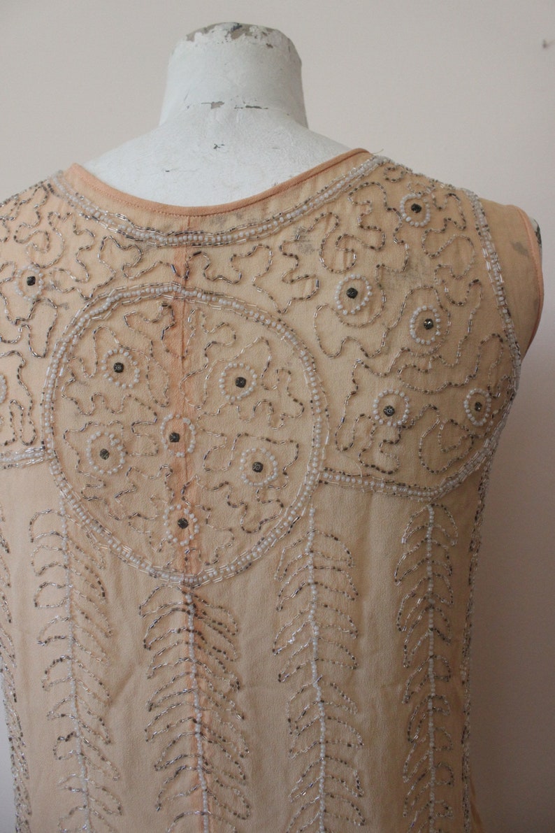1920s Nude silk sheer beaded blouse 20s beaded blouse top silk 1910s blouse xs small image 10