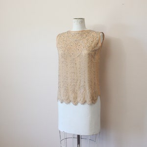 1920s Nude silk sheer beaded blouse 20s beaded blouse top silk 1910s blouse xs small image 2