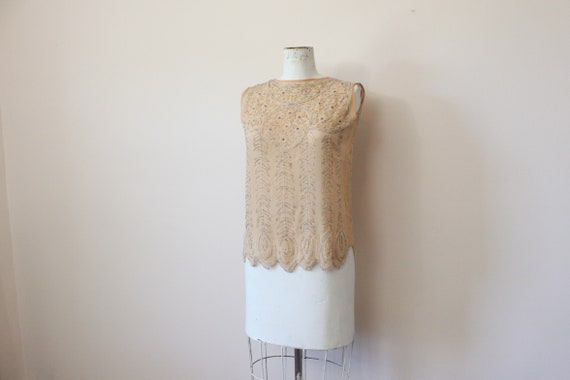 1920s Nude silk sheer beaded blouse | 20s beaded … - image 2