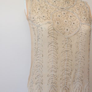 1920s Nude silk sheer beaded blouse 20s beaded blouse top silk 1910s blouse xs small image 6