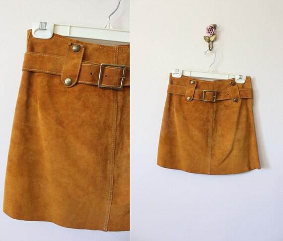1960s Suede belted mini skirt | vintage 60s mod hi