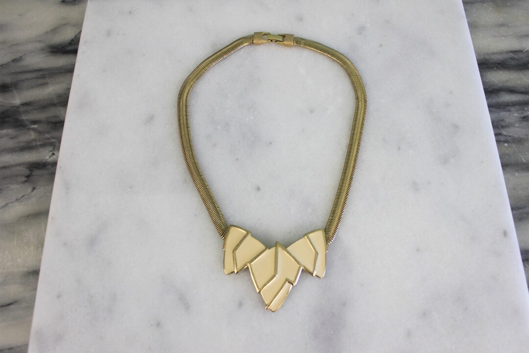 Collier Plastron Articulé Vintage Doré Années 90 - Micris Métal Doré