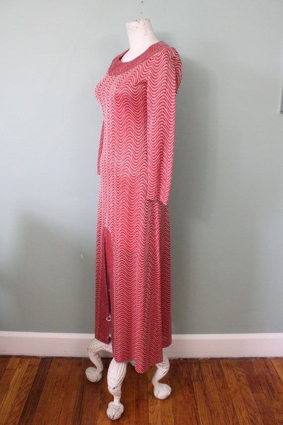 1960s Red & Silver Lurex Maxi Dress / vintage 196… - image 3