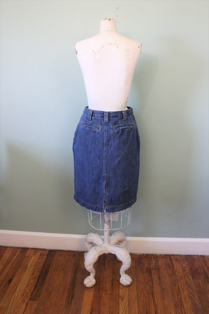 SALE Gap Workers jean skirt 1990s mid wash blue cotton denim high waist skirt 29 waist image 5