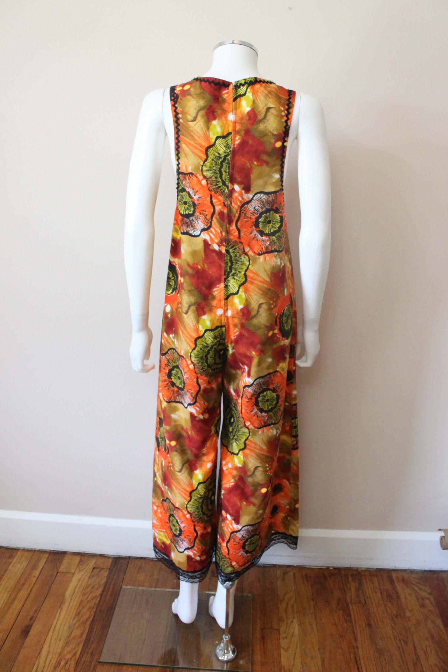 1960s Poppies on Fire Psychedelic Cropped Wide Leg Pantsuit - Etsy