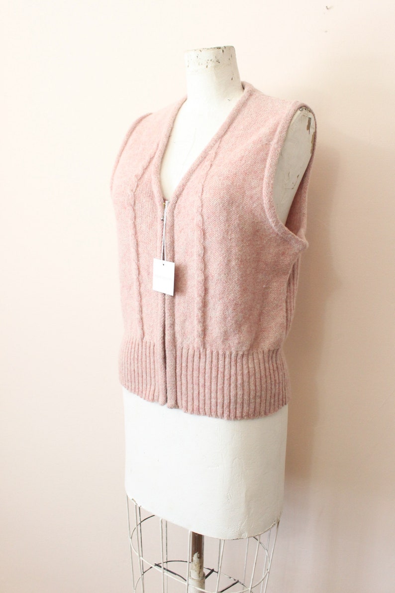 Dusty Pink wool vest 1990s light pink cable knit wool zippered vest medium large image 4