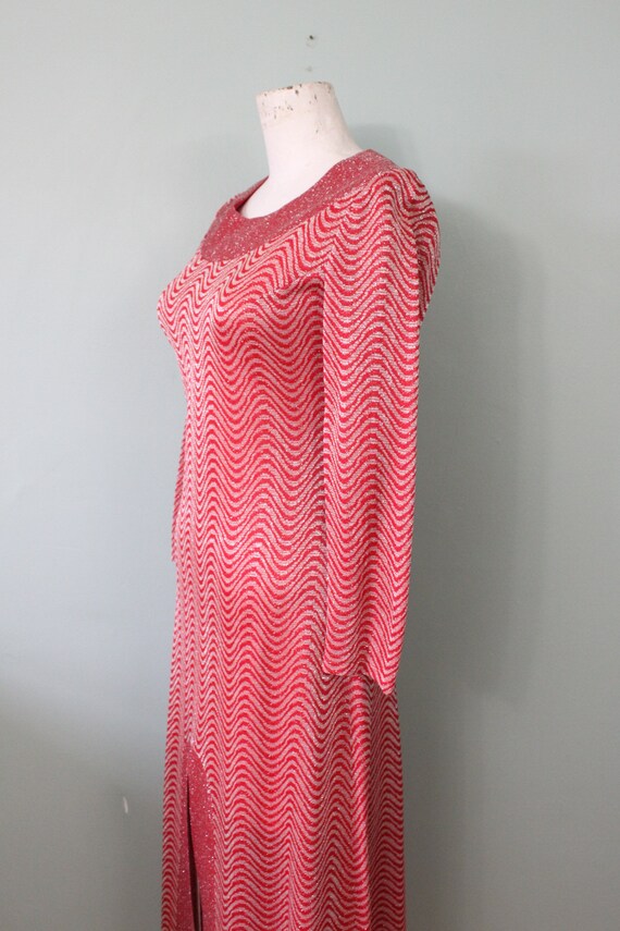 1960s Red & Silver Lurex Maxi Dress / vintage 196… - image 4