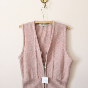 Dusty Pink wool vest 1990s light pink cable knit wool zippered vest medium large image 8