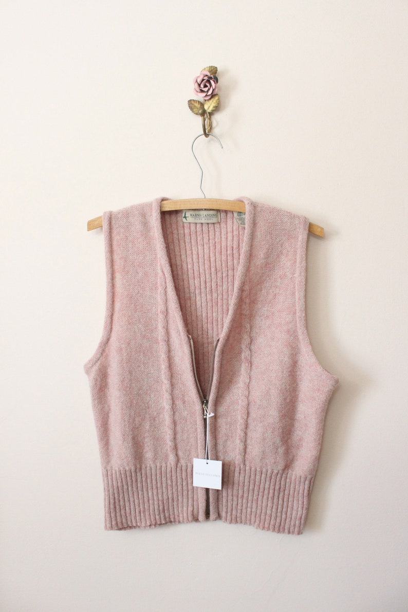 Dusty Pink wool vest 1990s light pink cable knit wool zippered vest medium large image 8