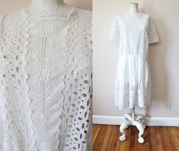Honeycomb sheer tea dress | vintage 1920s white e… - image 1