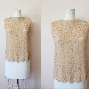 1920s Nude silk sheer beaded blouse 20s beaded blouse top silk 1910s blouse xs small image 1