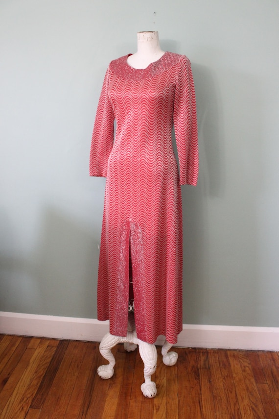 1960s Red & Silver Lurex Maxi Dress / vintage 196… - image 2