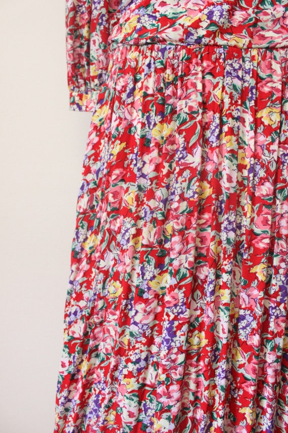 1980s Meliposa maxi dress | 80s red floral puff p… - image 5