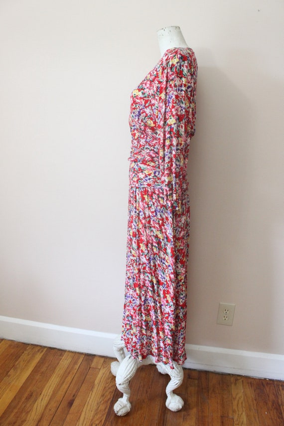 1980s Meliposa maxi dress | 80s red floral puff p… - image 7