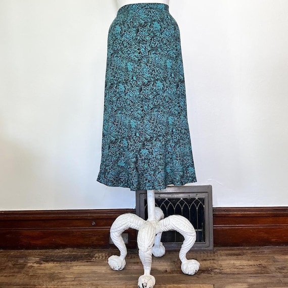 Vintage 90s teal floral long bias cut midi skirt … - image 4