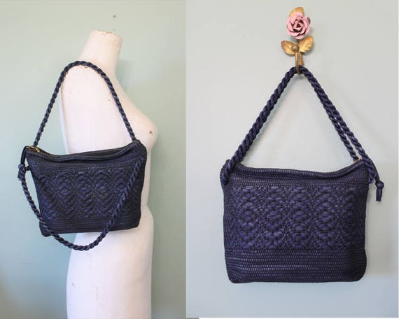 1940s blue ribbon corde bag | deadstock 30s navy c