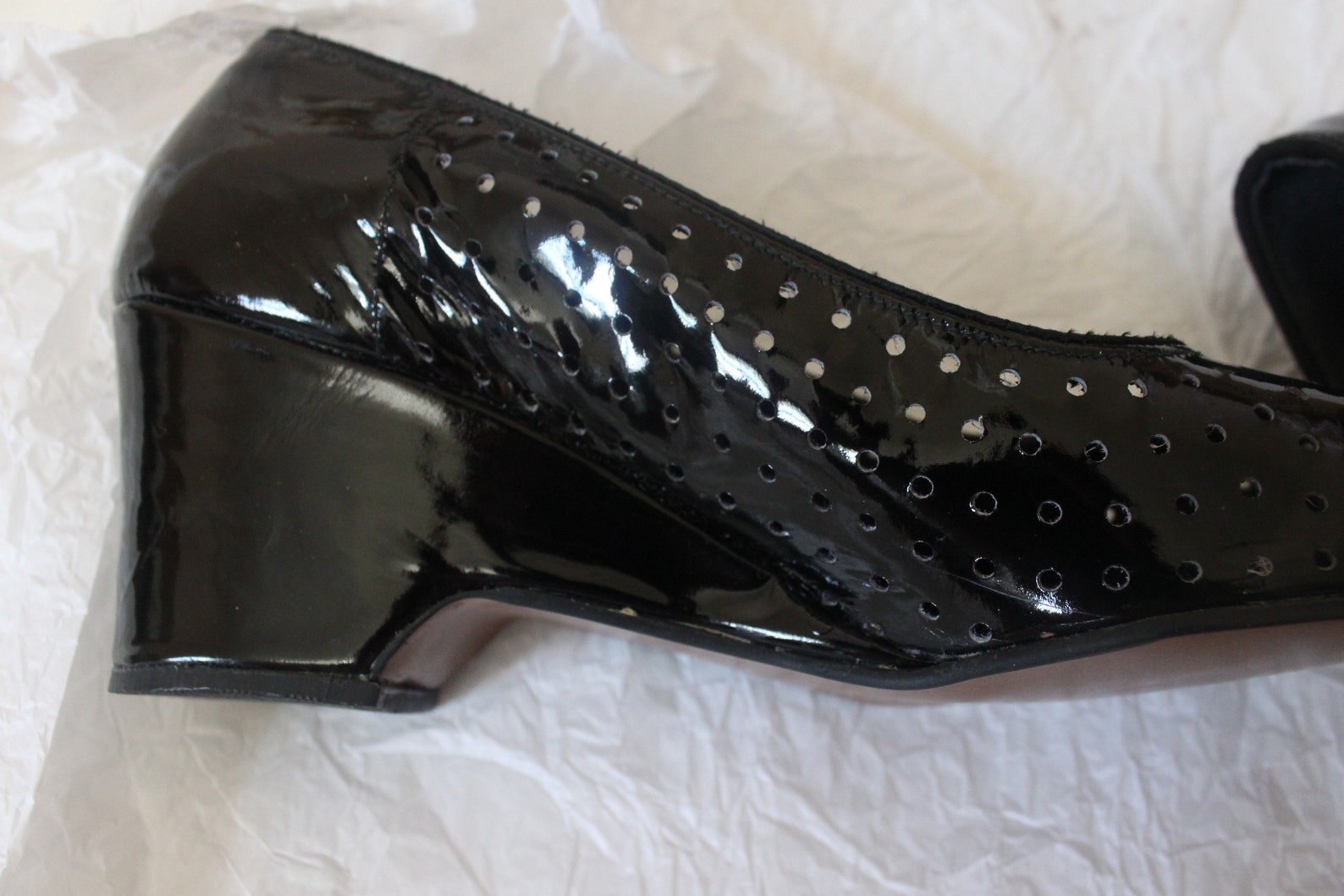 1960s Genuine Patent Leather Shiny Black Perforated Wedge Heel - Etsy