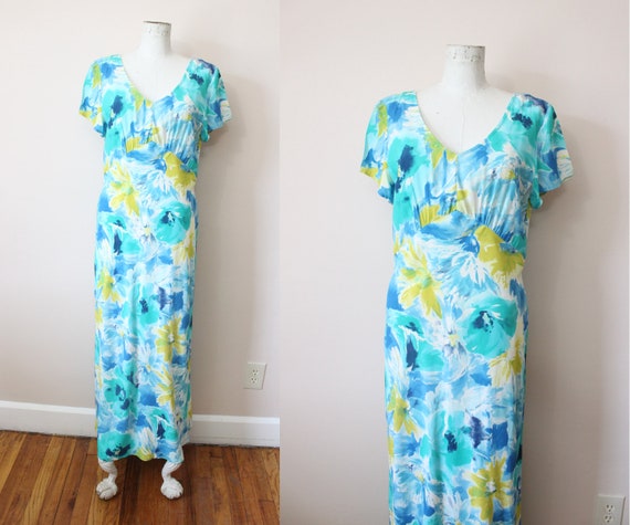 Watercolor Floral rayon dress | 1990s 30s style ra