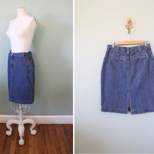 SALE Gap Workers jean skirt 1990s mid wash blue cotton denim high waist skirt 29 waist image 1