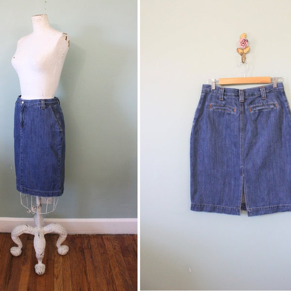SALE | Gap Workers jean skirt | 1990s mid wash blue cotton denim high waist skirt | 29 waist