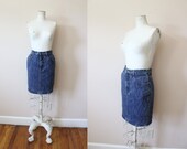 1980s indigo acid wash denim high waist jean skirt 80s acid wash denim pencil skirt mini skirt small medium