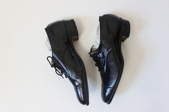 1920s women’s glossy black supple leather oxford … - image 3