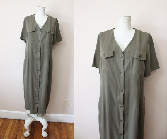 HALSTON olive grunge dress | 1990s Halston grunge