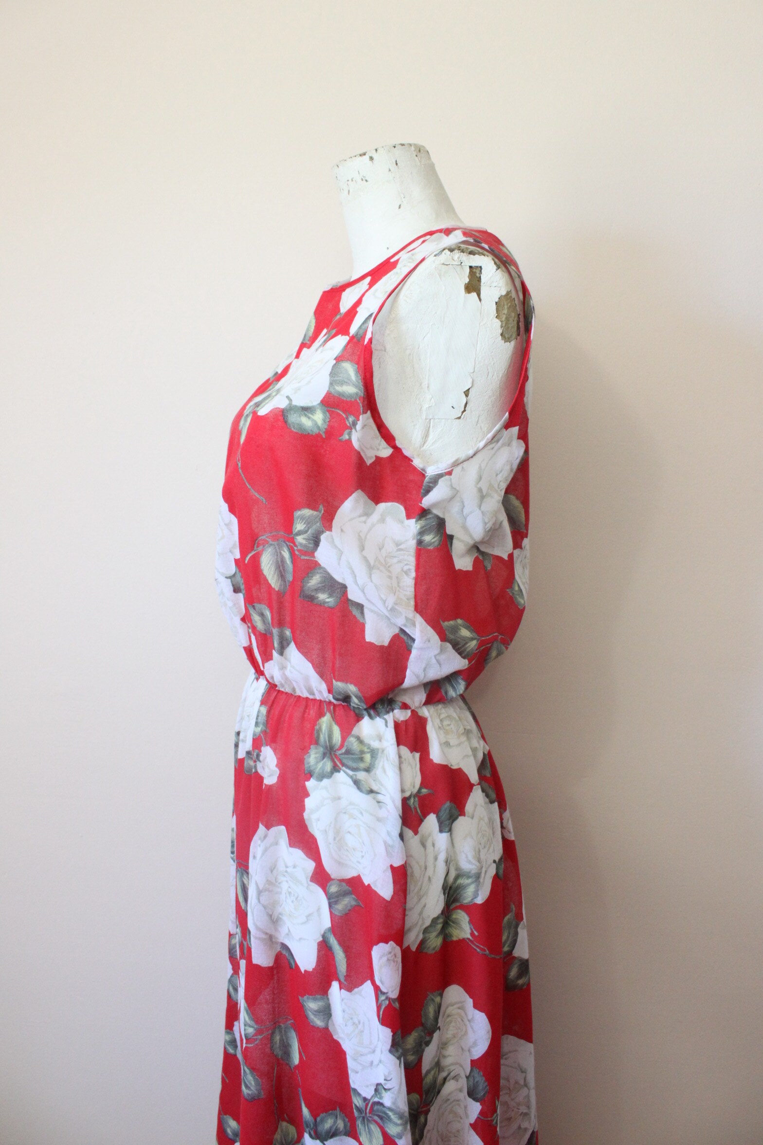 Moon Rose Sheer Red Dress 1980s Sheer Red Bold Floral Cotton Blend ...
