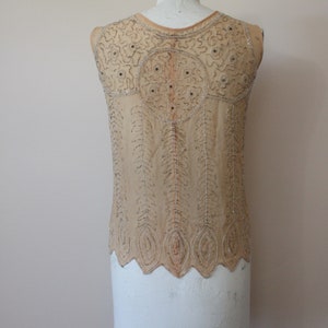 1920s Nude silk sheer beaded blouse 20s beaded blouse top silk 1910s blouse xs small image 9