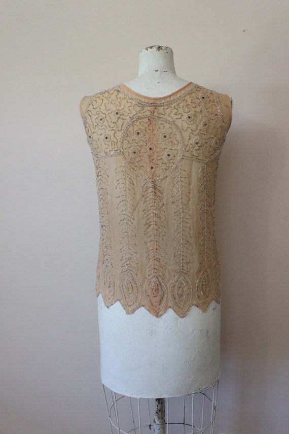 1920s Nude silk sheer beaded blouse | 20s beaded … - image 9