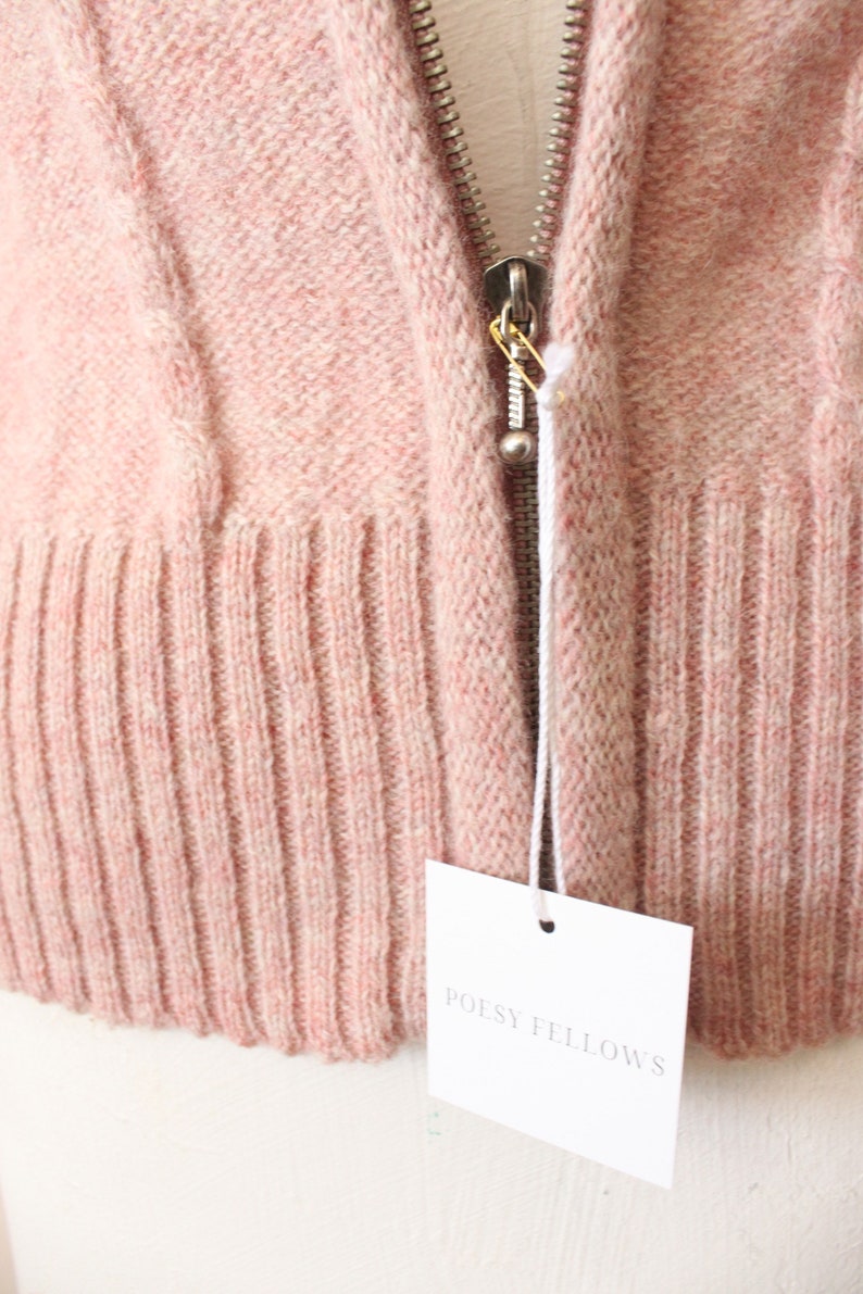 Dusty Pink wool vest 1990s light pink cable knit wool zippered vest medium large image 3