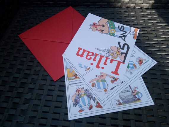 Carte Invitation Anniversaire Theme Asterix Style Etsy Carte Invitation Anniversaire Theme Asterix Style Etsy