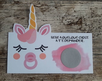 carte  à  gratter marraine  demande   "veux- tu être ma marraine ?" Thème  licorne