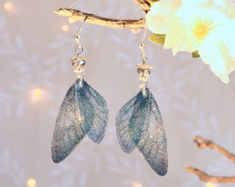Earrings "blue gray fairy wings" magical, fantastic, fantasy, elven