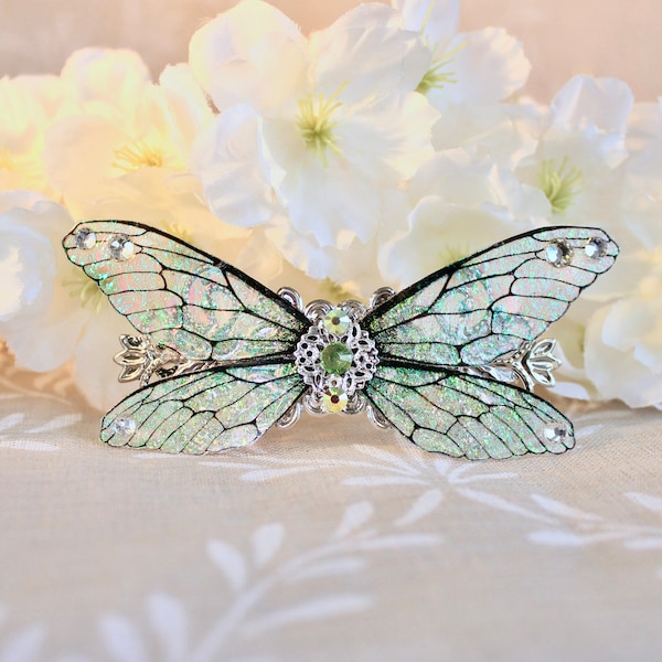 Barrette à cheveux "fée papillon irisée " féerique, fantastique, fantaisie.