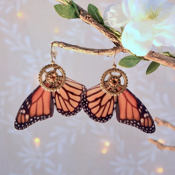 Boucles d'oreilles "papillon steampunk" rétro, fantastique, féérique