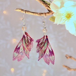 Earrings "pink or blue crystal fairy wings" magical fantasy fantasy