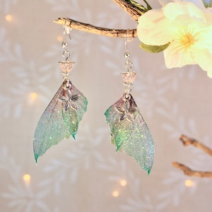 Green and pink fairy wings earrings, fairy fantasy, fantasy