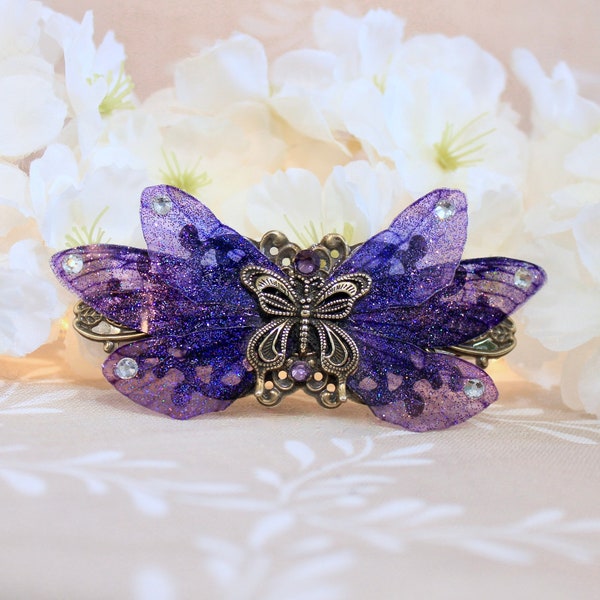 Barrete à cheveux "ailes de fée violette" papillon, féérique