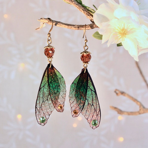 Boucles d'oreilles "ailes de fée vertes " féérique fantastique, fantaisie.