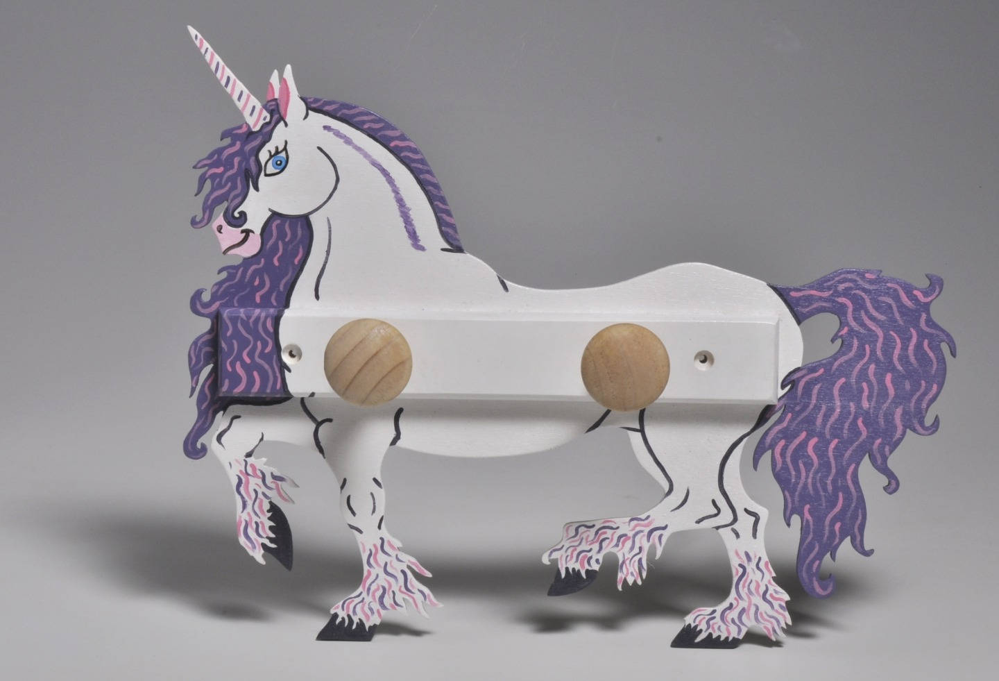 Porte-Manteaux Licorne en Bois Violette et Blanche