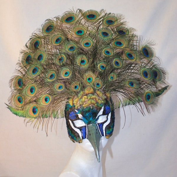 Masque de paon, carnaval, costume, décoration, fantastique, papier maché,