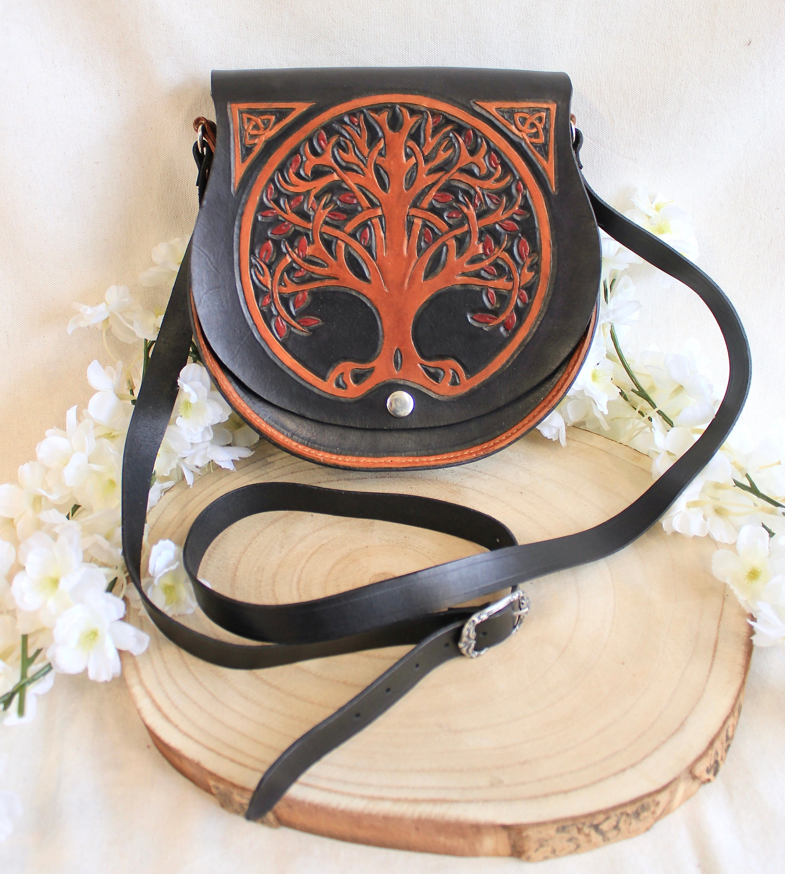 Medieval tree of Life Leather Handbag Yggdrasil 