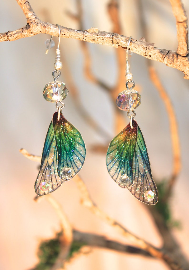 Fairy wing earrings green resin resin degraded transparent Fairy wing earrings green transparent gradient resin