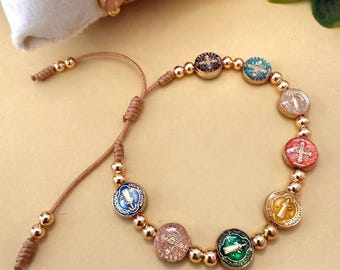 Pulsera protectora de San Benito, ajustable.  Hecha a mano