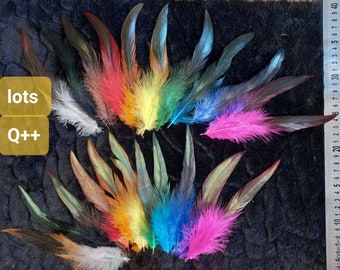 Large iridescent rooster tail feathers - multicolored colored - lancets